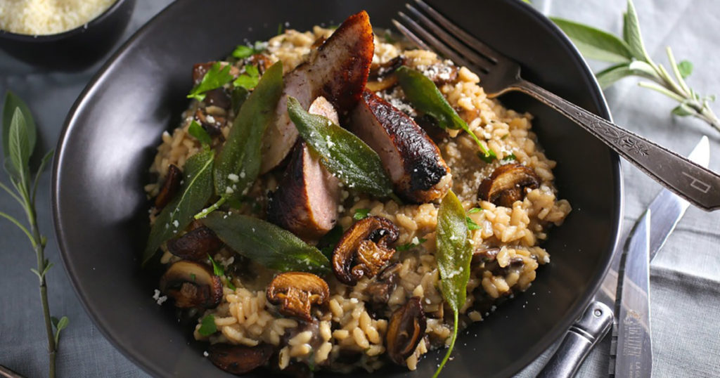 Creamy Mushroom Risotto with Crispy Sage