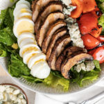 Grilled mushroom cobb salad with red peppers, eggs, blue cheese and lettuce