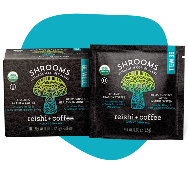 SHROOMS BE WELL Reishi mushrooms and instant coffee packets