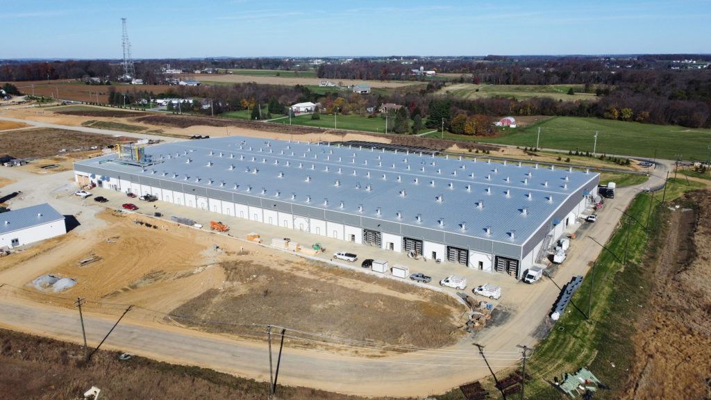 Birds-eye view of an industrial sized mushroom farm in Oxford, Pennsylvania.