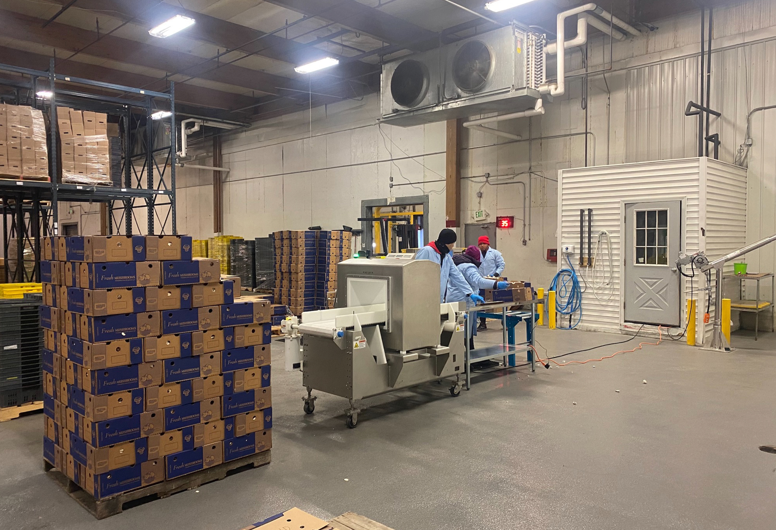 Workers packing boxes at the South Mill Indianapolis distribution center